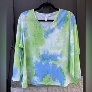 Vibrant Tie-Dye V-Neck Long Sleeve Top